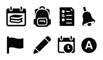 Education and school solid icons set – flat design, learning, academic symbols