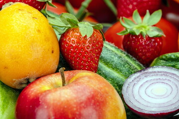 Primo piano di frutta e ortaggi 