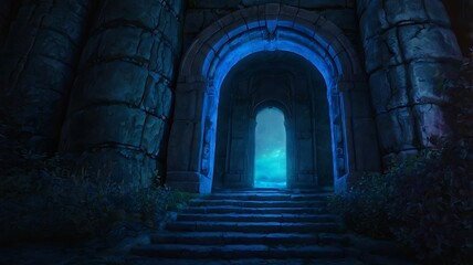 Glowing Blue Portal in a Mystical Archway