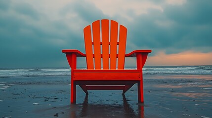 Orange beach chair facing the ocean vista.