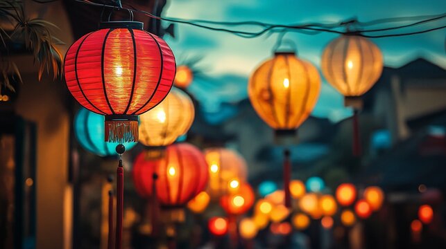 vintage lanterns during twilight background