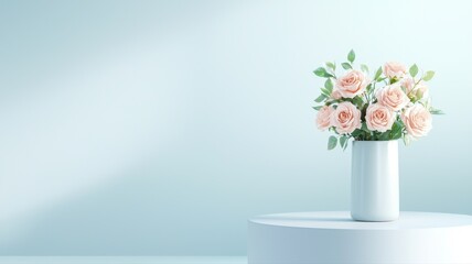Pink Roses in White Vase on Pedestal with Soft Background Light pedestal vase pink roses bouquet pet