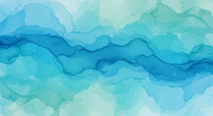 Fototapeta premium Abstract Ocean: A Teal and Blue Ink Wash Painting