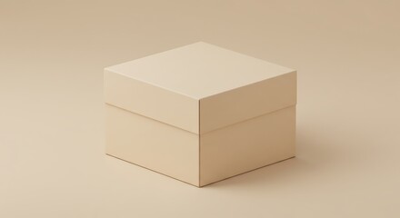 Elegant Beige Square Gift Box Mockup on Neutral Background. Perfect for product presentation or packaging design.