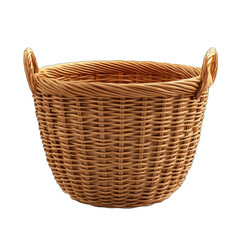 Fototapeta premium Empty Wicker Basket, Brown, Handwoven, Round, isolated on transparent background