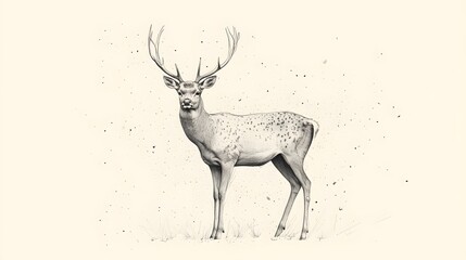 Deer with Antlers in Dotted Lines: A deer standing tall, with its graceful antlers and body outlined by delicate dots and lines, emphasizing the natural elegance. 
