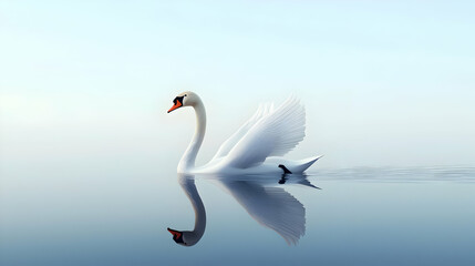 Fototapeta premium White Swan Reflecting On Calm Water