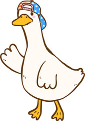 Cute 4th of July Silly Goose with American Cap Hat Hand Drawn Doodle