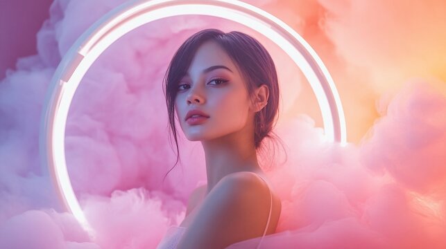 Serene beauty, Portrait of a young woman in a dreamy ethereal atmosphere