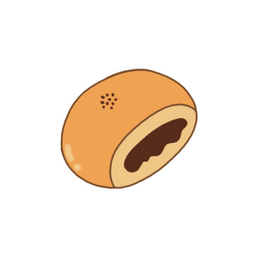 chocolate red bean bread drawing vector icon png, simple cute minimalist food design, digital art graphic illustration
