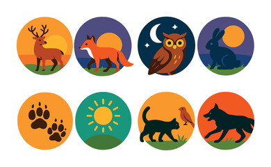 Obraz premium Wildlife silhouette icons set – flat, animal, and nature symbols