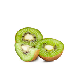 Kiwi fruit slices isolated on a white background, contour.