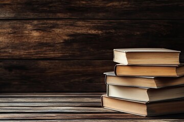 Stack of aged books on a wooden surface