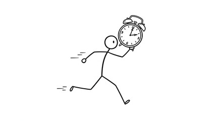 Stick Figure Running Frantically with Alarm Clock