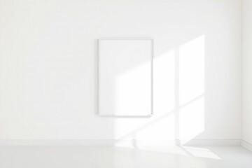 Mockup poster frame in minimalist interior background with White wall.