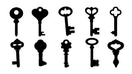 set of key icon silhouette vector on tranparent background