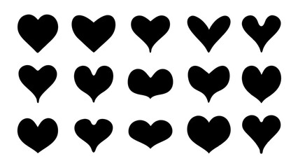 Set of hearts in black color, heart icons set vector, set of hearts different shapes for design. Heart collection.