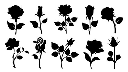 Set of roses silhouettes. Rose icon