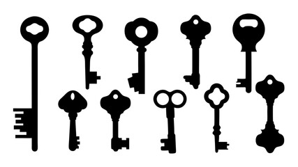set of key icon silhouette vector on tranparent background