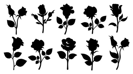 Set of roses silhouettes. Rose icon