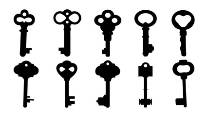set of key icon silhouette vector on tranparent background