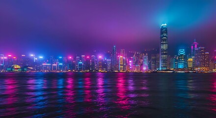 Fototapeta premium Vibrant Hong Kong Skyline Night
