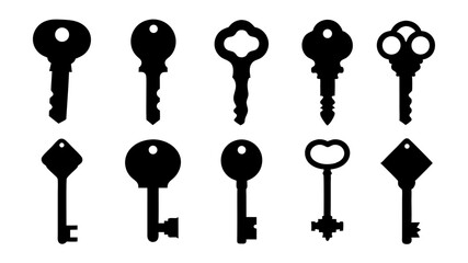 set of key icon silhouette vector on tranparent background