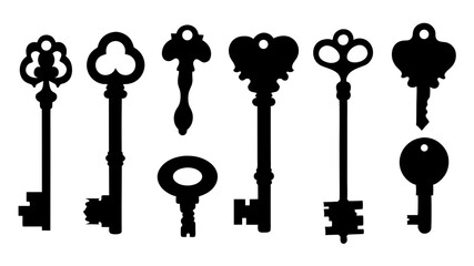 set of key icon silhouette vector on tranparent background