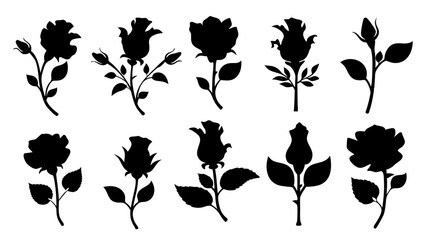 Set of roses silhouettes. Rose icon