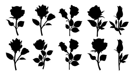 Set of roses silhouettes. Rose icon