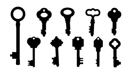 set of key icon silhouette vector on tranparent background