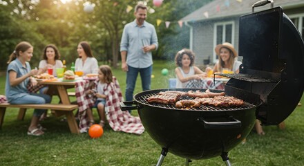 Happy Family BBQ Gathering in Backyard