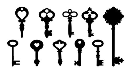 set of key icon silhouette vector on tranparent background