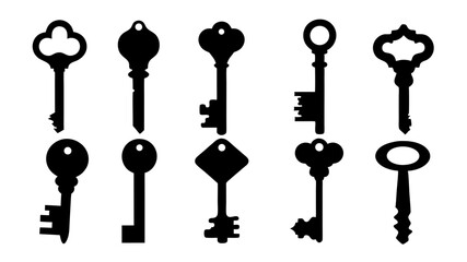 set of key icon silhouette vector on tranparent background