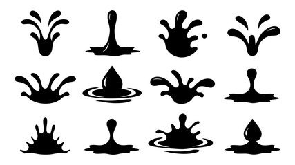 Water drops, black sea ocean waves stencil.