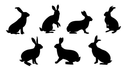 set of rabbits silhouette vector on tranparent background