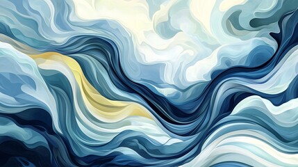 Abstract Fluid Design with Dynamic Swirls of Blue and White Colors