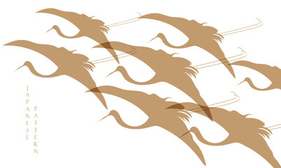 Abstract art gold crane birds or herons element vector. Hand drawn animal decorations in Japanese  style. 