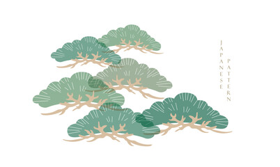 Japanese background with bonsai tree pattern vector. Abstract template with geometric pattern in oriental style