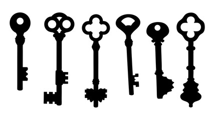 set of key icon silhouette vector on tranparent background