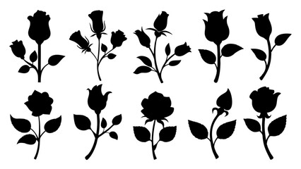 Set of roses silhouettes. Rose icon