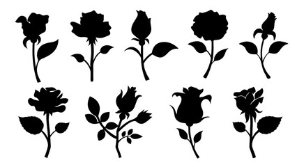 Set of roses silhouettes. Rose icon