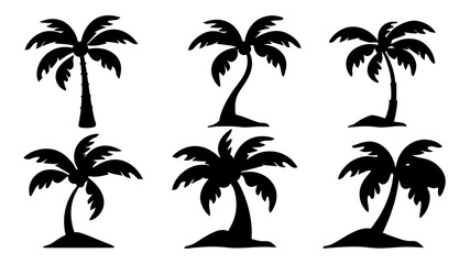 Black Palm Trees Set Isolated On White Background.