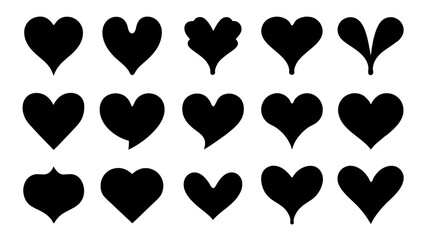 Set of hearts in black color, heart icons set vector, set of hearts different shapes for design. Heart collection.