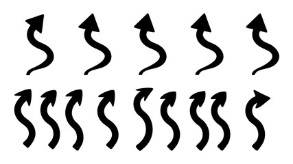 Arrow up icons. Set of curve rise increase arrows