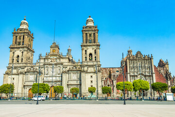 Cathedral of Mexico City architectural masterpiece blue sky Mexico .