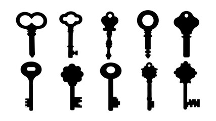 set of key icon silhouette vector on tranparent background