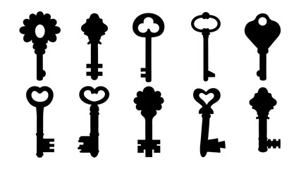 set of key icon silhouette vector on tranparent background