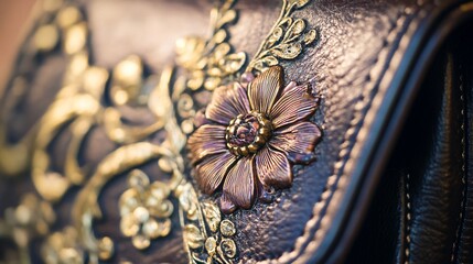 Intricate Leather Craftsmanship: Embossed Floral Detail