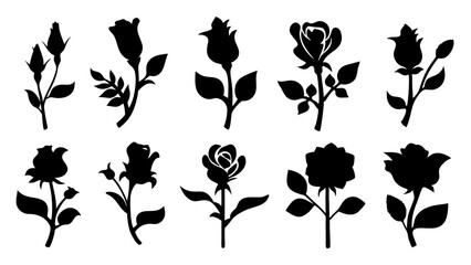 Set of roses silhouettes. Rose icon